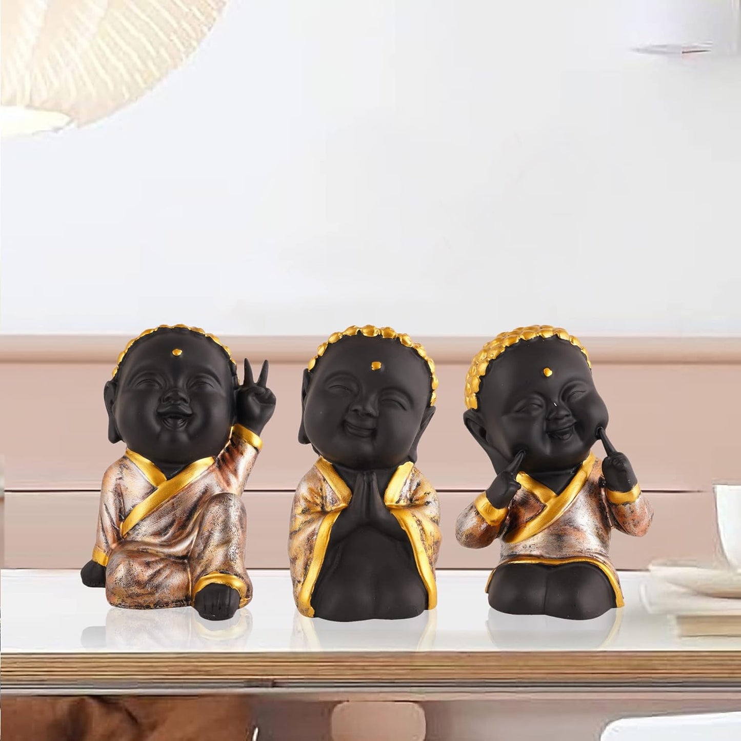 3 Monk Figures | Home Decor Showpiece for Living Room, Office Table & Shelf (8.26 Inches)