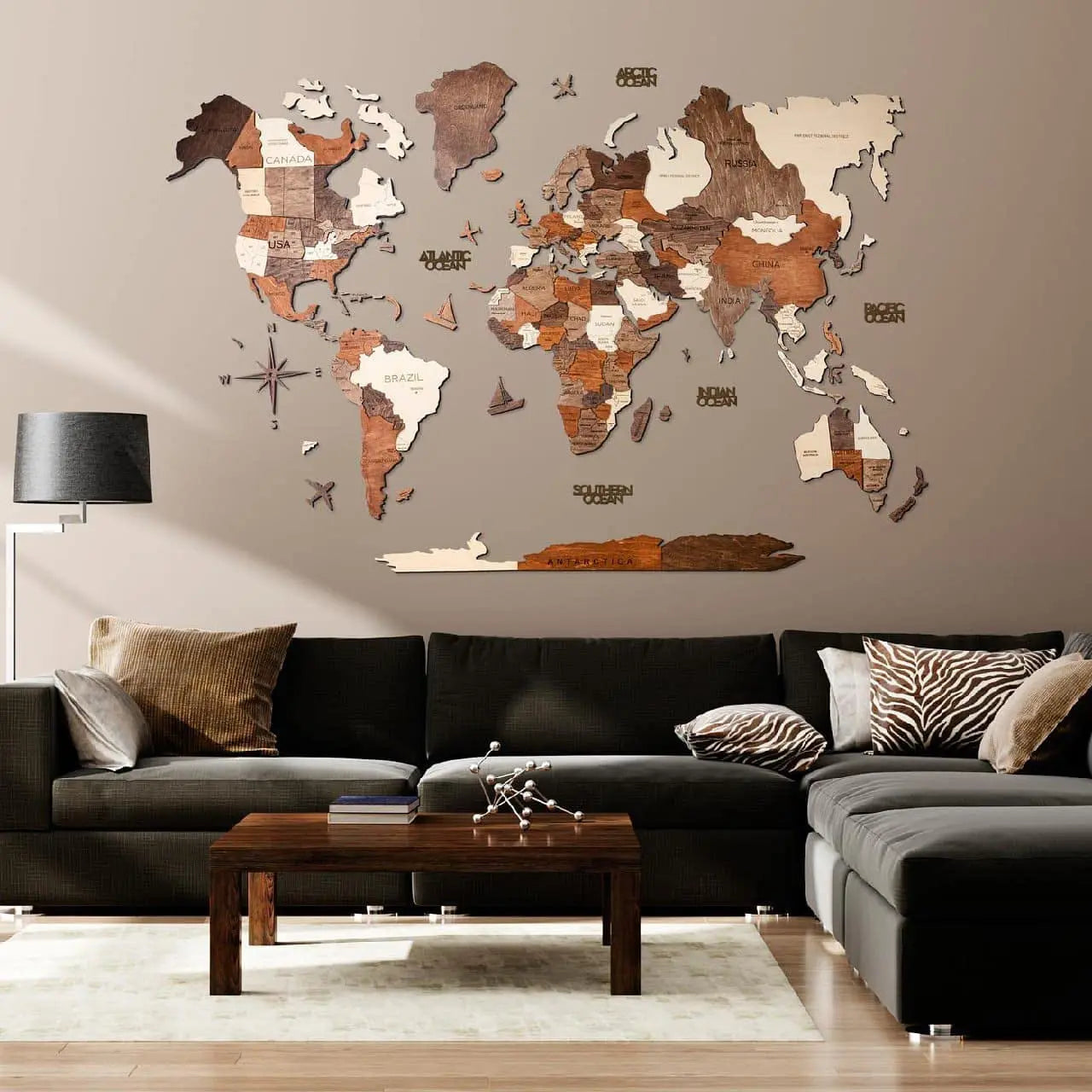 Woodsify 3D Wooden World Map for Office and Home Wall Decor | Travel Map Gift for Diwali (Medium, 43"x24" Inch)