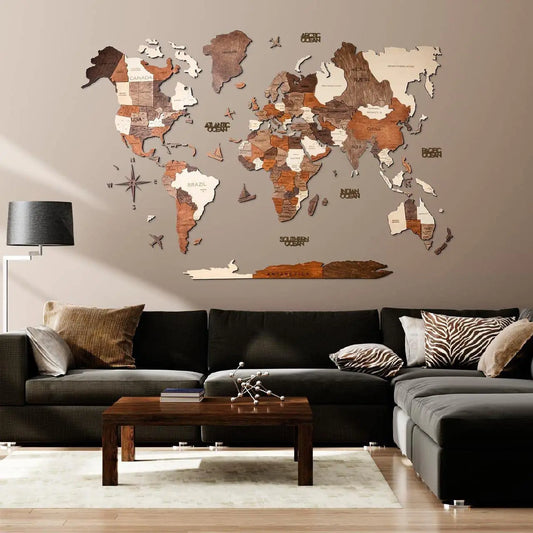 Woodsify 3D Wooden World Map for Office and Home Wall Decor | Travel Map Gift for Diwali (Medium, 43"x24" Inch)